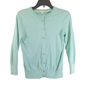 J.Crew The Clare Cardigan Mint Green Cotton Crewneck Button Front Sweater Small